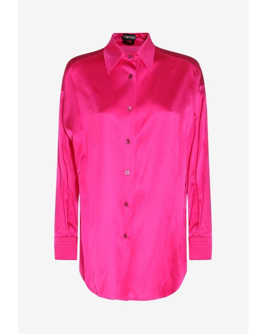 Tom Ford Pink Long-Sleeved Silk Satin Shirt