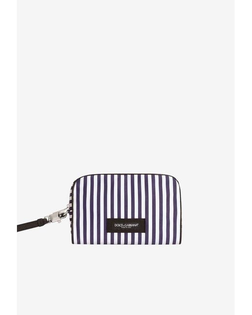 Dolce & Gabbana White Logo Patch Striped Pouch Bag for men