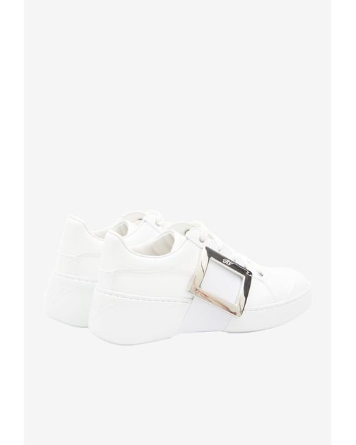 Roger Vivier White Viv' Skate Leather Low-Top Sneakers