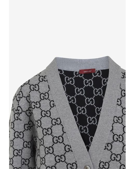 Gucci Gray Gg Jacquard Reversible Cardigan
