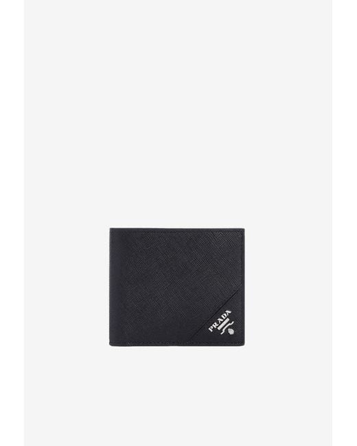 Prada White Logo-Plaque Bi-Fold Leather Wallet for men