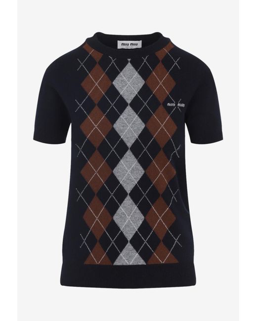 Miu Miu Black Argyle Cashmere Sweater