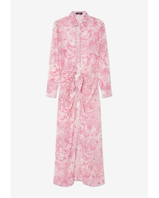 Versace Pink Underwater Barocco Cover-Up Shirt Dress