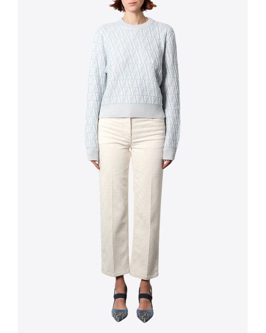 Fendi White Ff Jacquard Cashmere And Wool Sweater