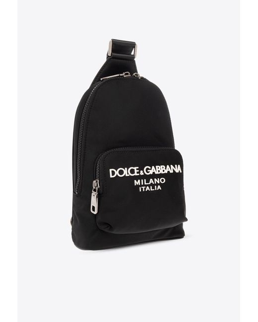 Dolce & Gabbana Black One-Shoulder Logo Print Backpack for men