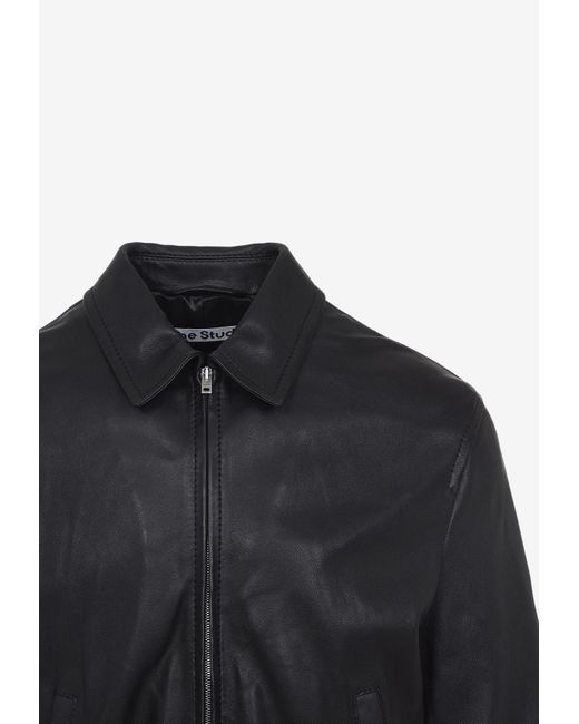 Acne Blue Belted Leather Jacket for men