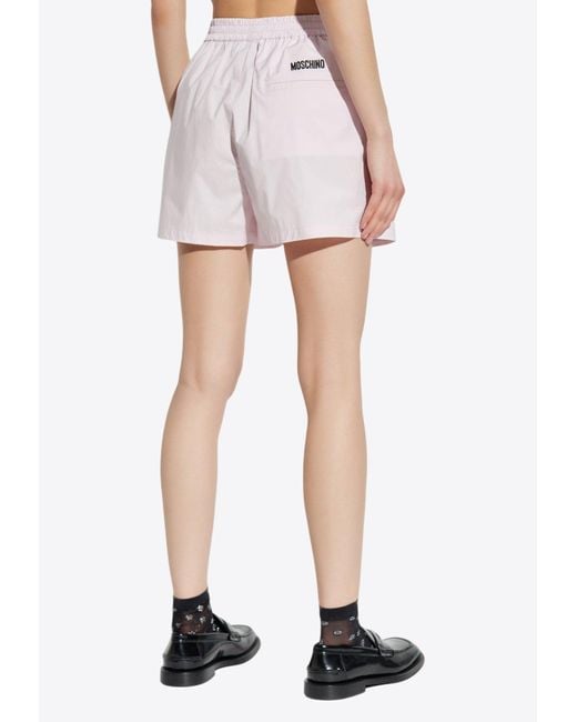 Moschino White Goose Embroidered Mini Shorts