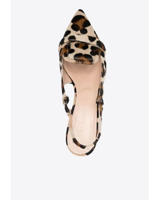 P.A.R.O.S.H. White 70 Leopard Print Slingback Pumps
