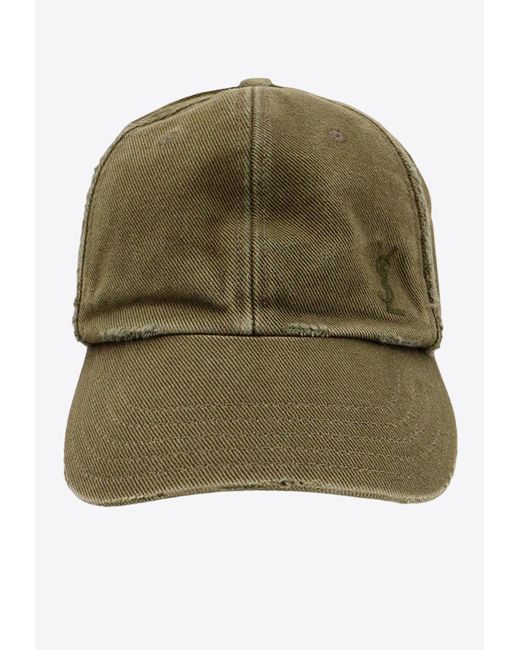 Saint Laurent Green Logo-Embroidered Distressed Baseball Cap