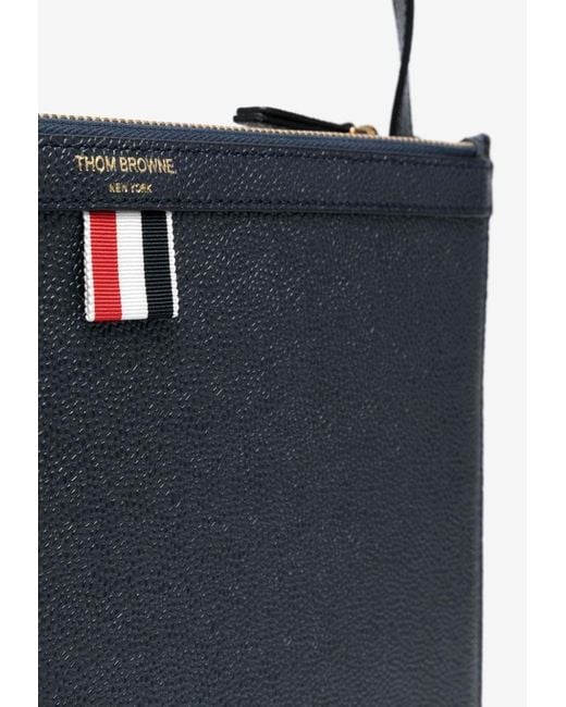 Thom Browne Black Logo Print Pebbled Leather Crossbody Bag