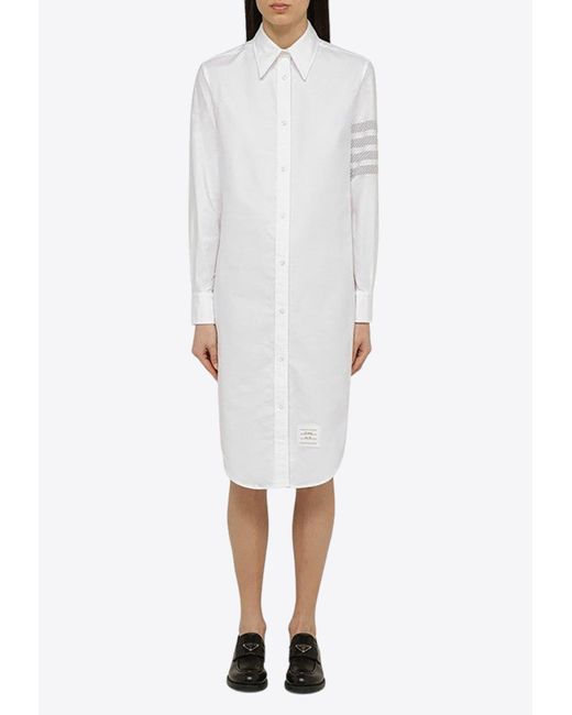 Thom Browne White Name Tag Patch Midi Shirt Dress