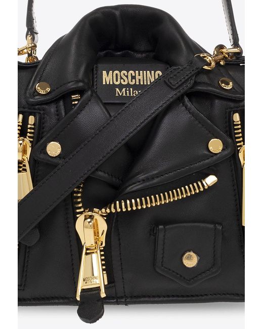 Moschino Biker Leather Top Handle Bag in Black Lyst