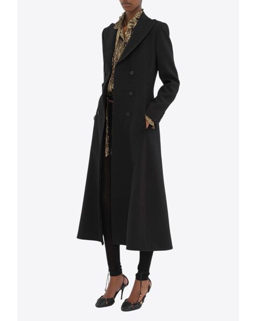 Chloé Black Double-Breasted Wool Crepe Long Coat