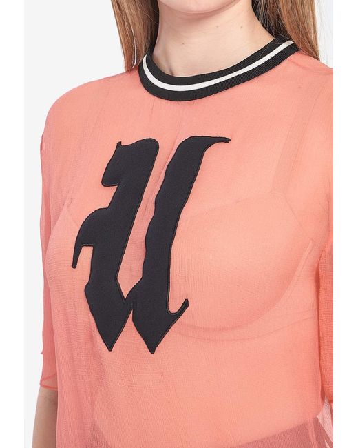 Emanuel Ungaro Pink U Logo Patch Sheer Blouse