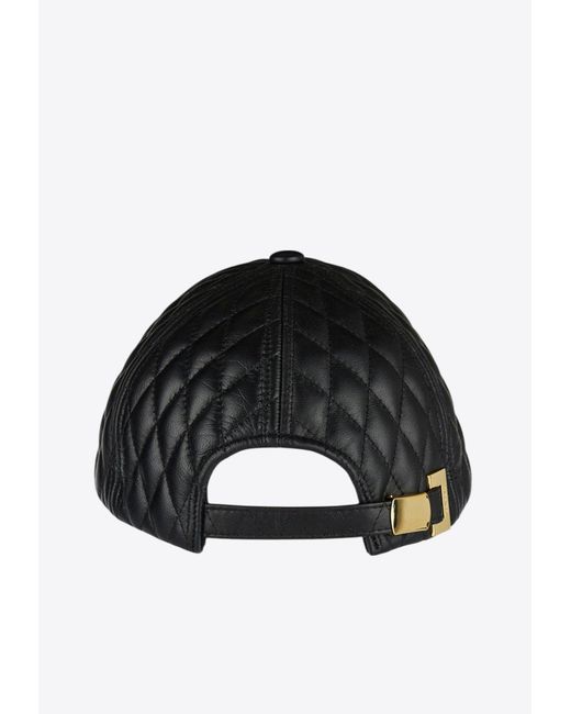 Balmain Black Quilted Leather Baseball Cap