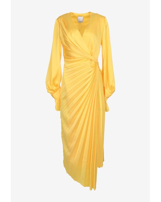 Acler Yellow Cresta Asymmetric Pleated Midi Dress