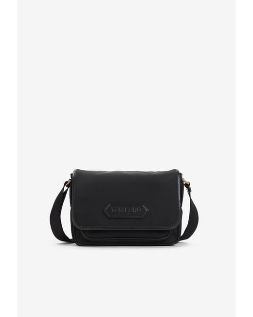 Tom Ford Black Leather-Trimmed Logo Messenger Bag for men