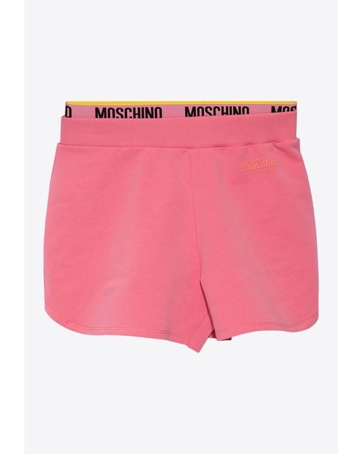 Moschino Pink Logo Waistband Mini Shorts