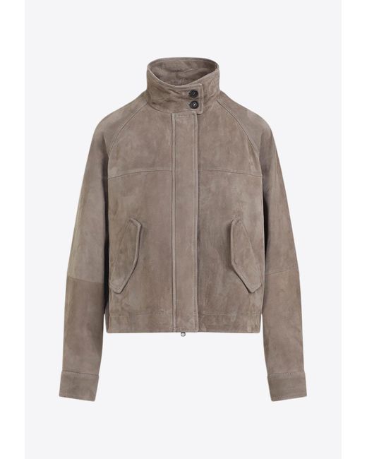 Brunello Cucinelli Brown Zip-Up Suede Jacket