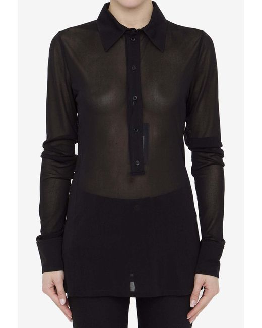 Saint Laurent Black Button-Up Mesh Shirt