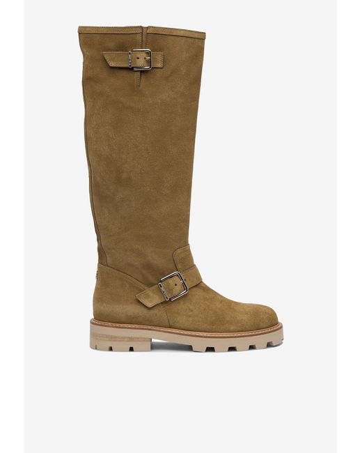 Jimmy Choo Natural Biker Ii Knee-High Suede Boots
