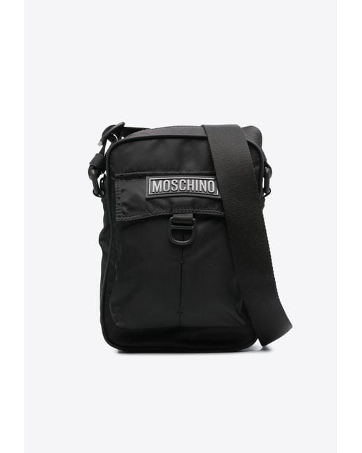 Moschino Black Logo-Patch Messenger Bag for men