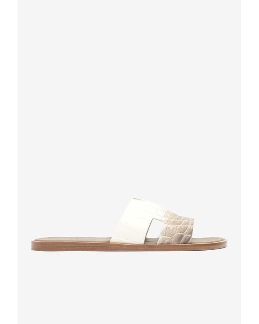 Hermès White Izmir Sandals In Himalayan Blanc Matt Nilo Croc Leather for men
