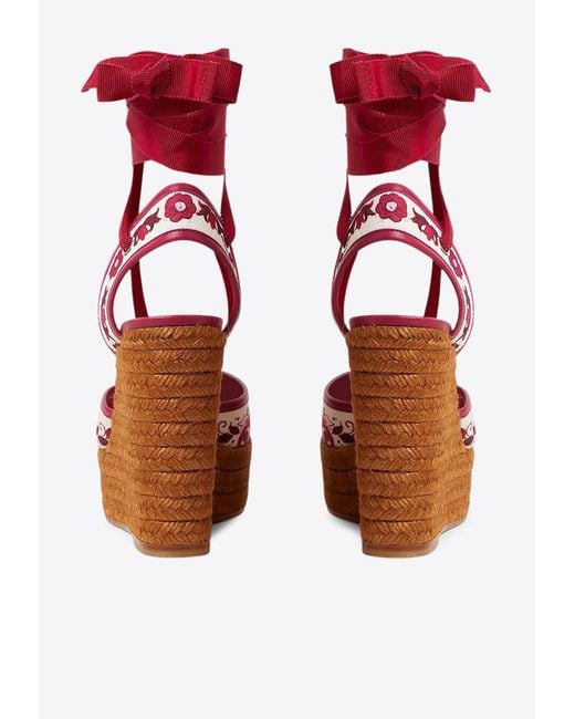 Dolce & Gabbana Red 130 Printed Brocade Wedge Pumps
