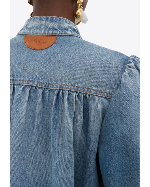 Chloé Blue High-Neck Button Up Denim Jacket