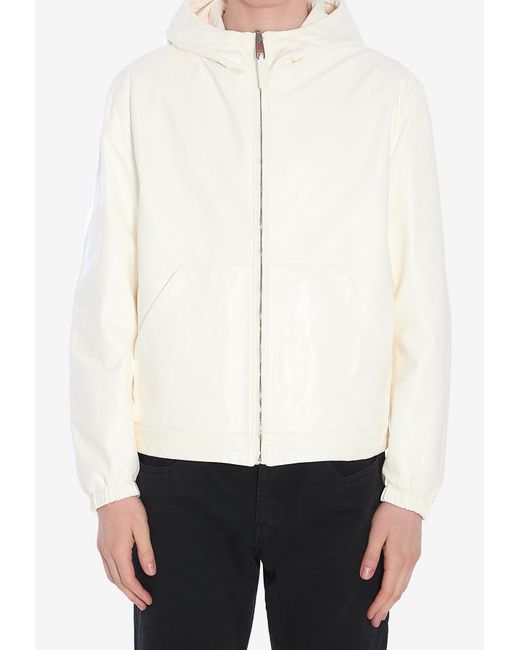 Dolce & Gabbana Men's White Reversible Leather Zip-Up Hooded Jacket