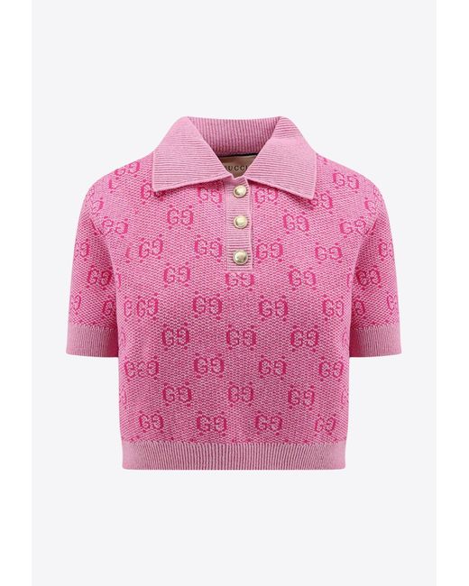 Gucci Pink Gg Wool Jacquard Polo T-Shirt