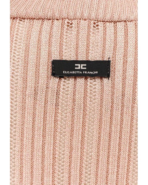 Elisabetta Franchi Pink Ribbed High-Neck Sweater