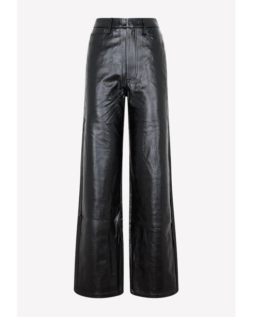 ROTATE BIRGER CHRISTENSEN Black Logo Embossed Pants In Faux Leather