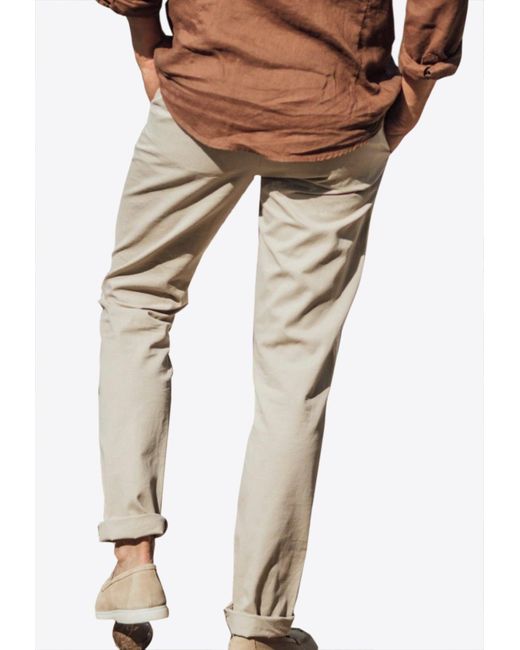 Les Canebiers Natural Tartane Straight-Leg Casual Pants With Folded Hem for men