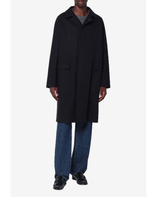 Tagliatore Blue Single-Breasted Wool-Blend Coat for men