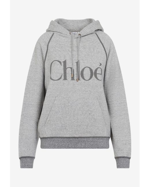 Chloé Gray Logo Lettering Hooded Sweatshirt