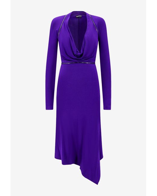 Tom Ford Purple Asymmetrical Convertible Midi Dress