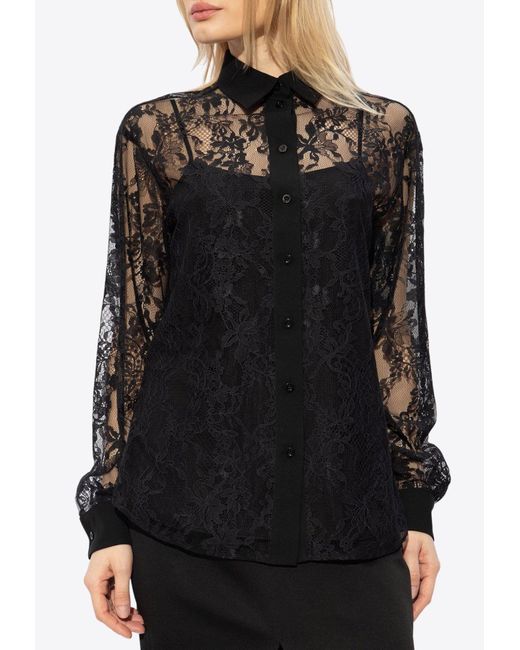 Moschino Black Lace Long-Sleeved Shirt