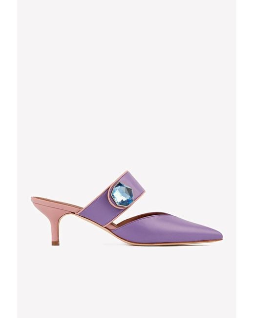 Malone Souliers Purple Lola 45 Crystal-Embellished Mules