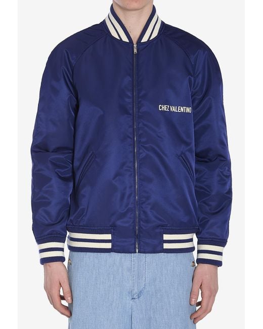Valentino Blue Chez Logo Bomber Jacket for men
