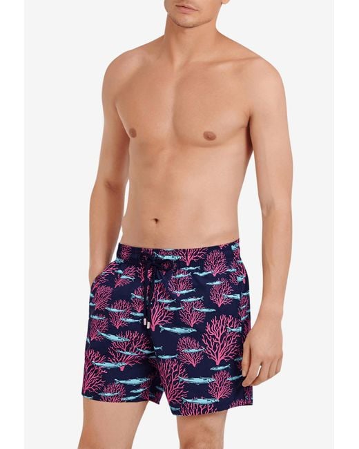 Vilebrequin Blue Moon Coral & Fish Print Swim Shorts for men