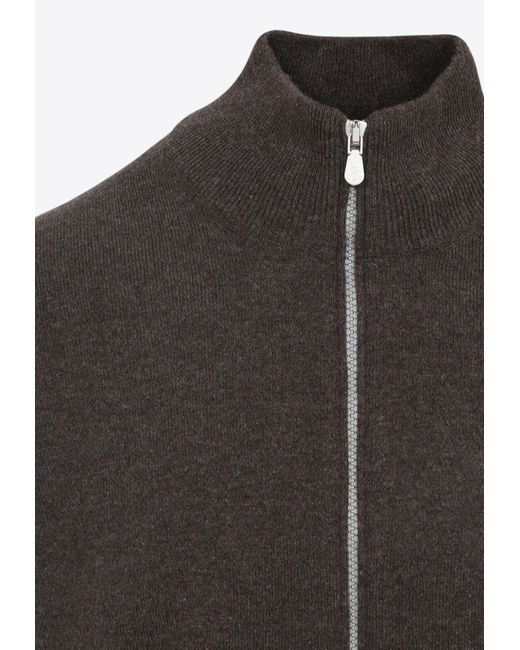 Brunello Cucinelli Gray Cashmere Zip-Up Cardigan for men