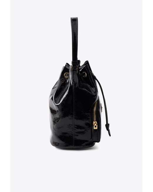 Prada Black Duet Patent Leather Bucket Bag