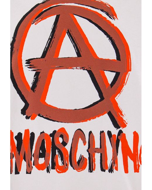 Moschino White Anarchy Print Crewneck T-Shirt for men