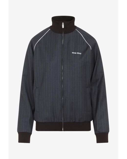 Miu Miu Black Pinstriped Zip-Up Jacket