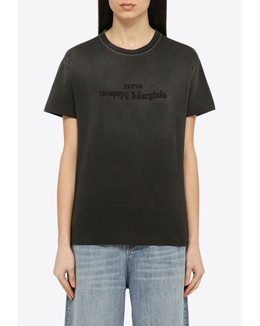 Maison Margiela Black Reversed Logo Washed-Out T-Shirt