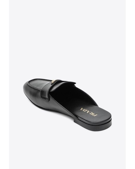 Prada White Triangle Logo Leather Flat Mules