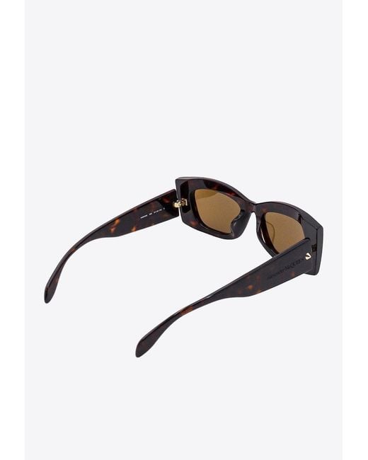 McQueen Black Spike Studs Rectangular Sunglasses