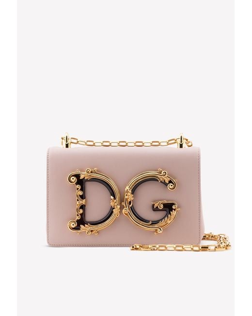 Dolce & Gabbana Natural Small Dg Girls Nappa Leather Shoulder Bag