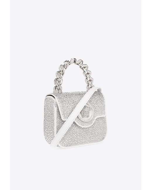 Versace White Mini La Medusa Crystal Shoulder Bag